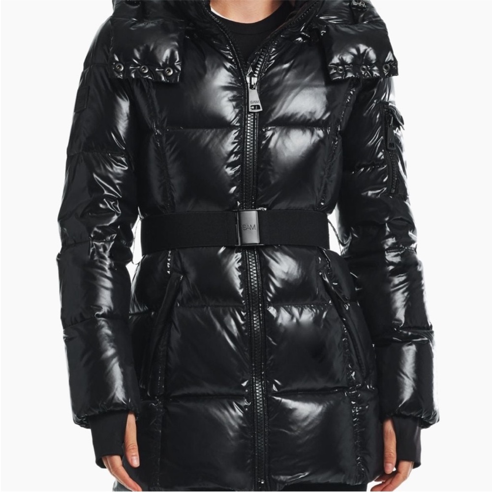 SAM. Shiny Black Belted Puffer Jacket